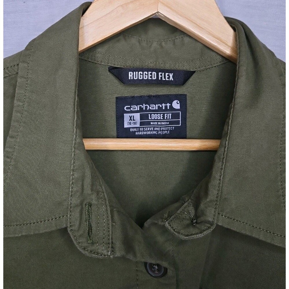 Carhartt Rugged Flex Women's Shirt Jacket Olive Green Loose Fit XL Utility - Picture 7 of 9